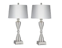 Brushed Nickel and Steel Pair of Table Lamps