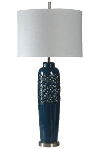 Blue Ceramic and Metallic Table Lamp