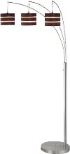 Walnut and Polished Steel 3-Arm Arc Floor Lamp