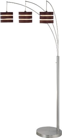 Walnut and Polished Steel 3-Arm Arc Floor Lamp