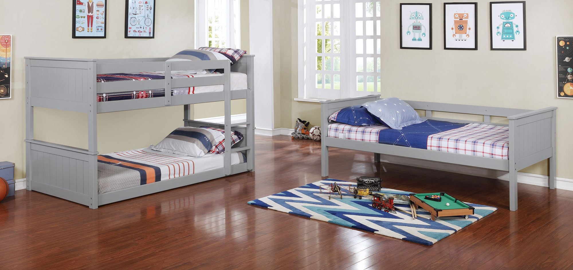 Davidson Gray Casual Classic Triple Twin Bunk Bed-3