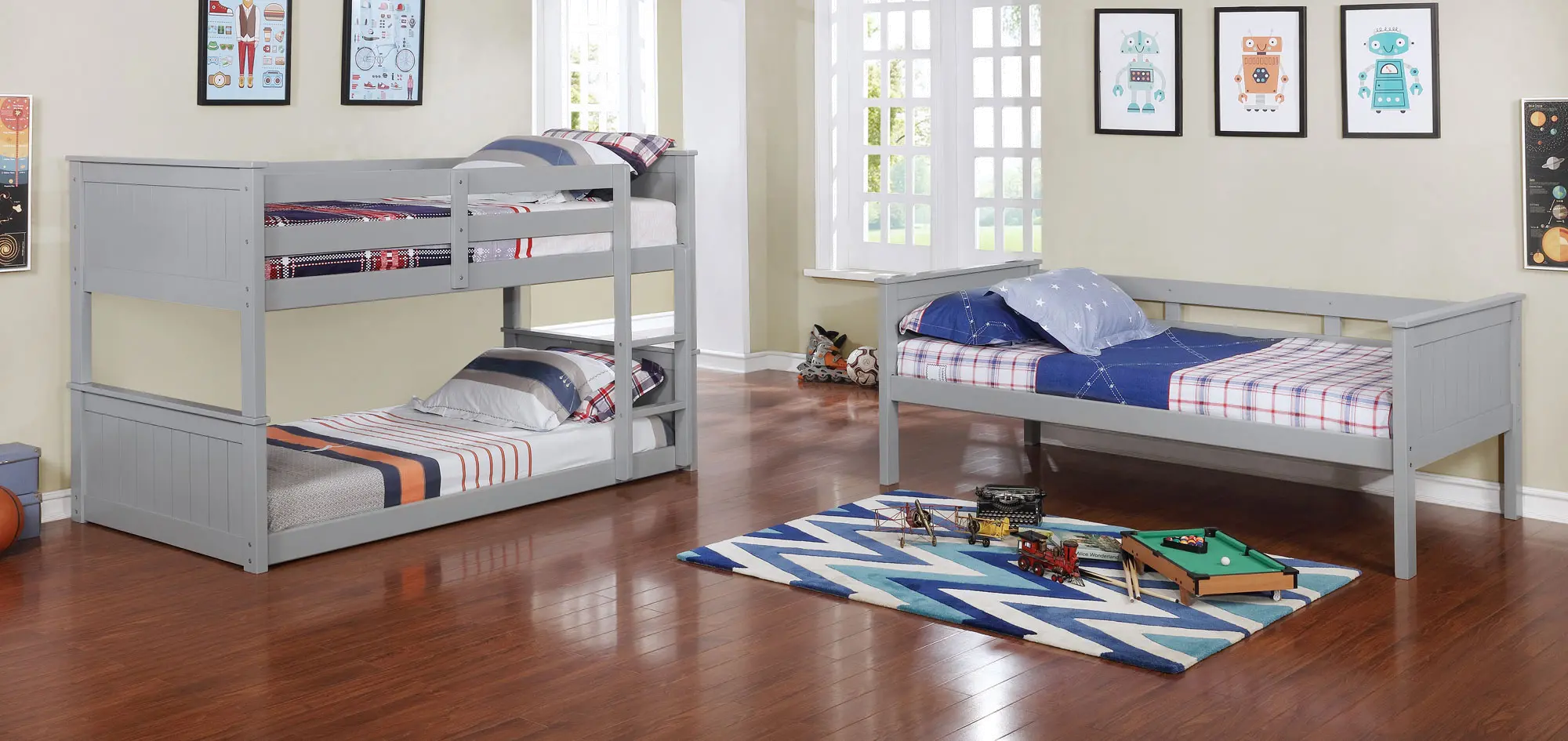 Davidson Gray Casual Classic Triple Twin Bunk Bed-3