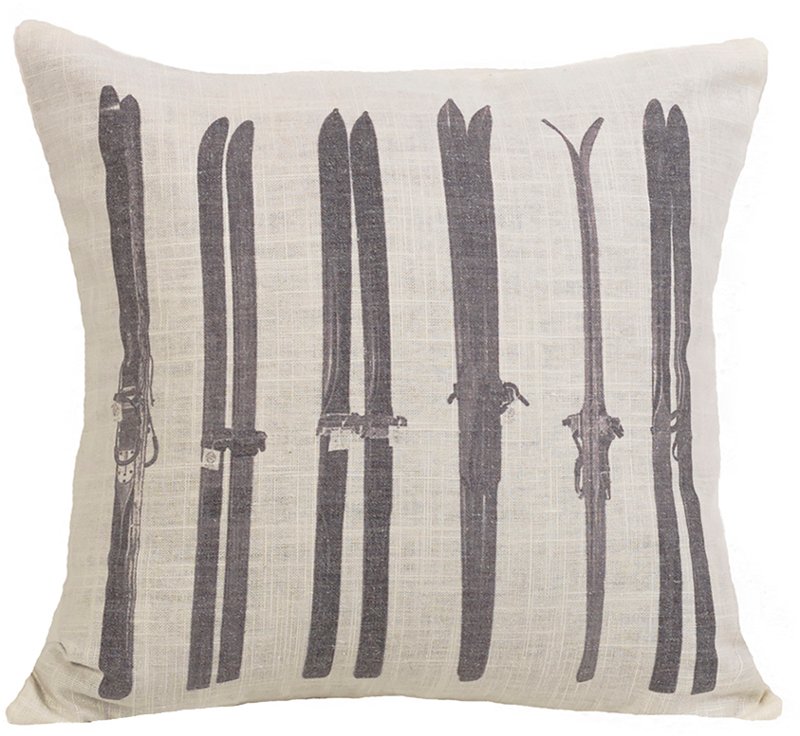 printed skis throw pillow