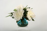Cream and Pink Peonies Arrangement in a Blue Glass Vase