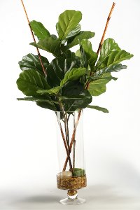 Fiddle Leaf Faux Fig Branches Arrangement in Glass Vase