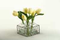 Yellow Tulips in Glass Jugs with Metal Holder Arrangement