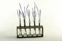 Lavender Spray Arrangement In Glass Vases On Wood Stand