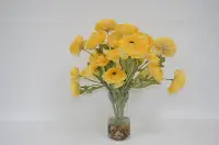 Faux Yellow Ranunculus Arrangement in Clear Vase