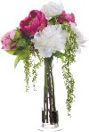Clearance Faux Multi-Color Peonies Arrangement in a Clear Vase