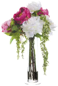 Faux Multi-Color Peonies Arrangement in a Clear Vase