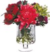 Dahlia and Rose Arrangement in a Clear Vase
