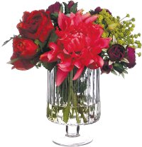Dahlia and Rose Arrangement in a Clear Vase