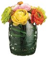 Ranunculus and Grass Arrangement in Clear Vase