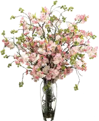 Faux Cherry Blossoms Arrangement in Clear Vase