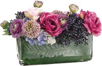 Multi-Color Ranunculus Arrangement in Clear Rectangular Vase