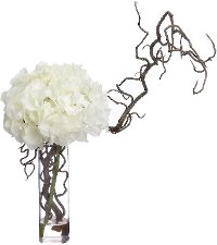 Hydrangea and Curly Willow Arrangement in Clear Vase