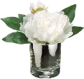 Faux White Peony Arrangement in a Glass Vase