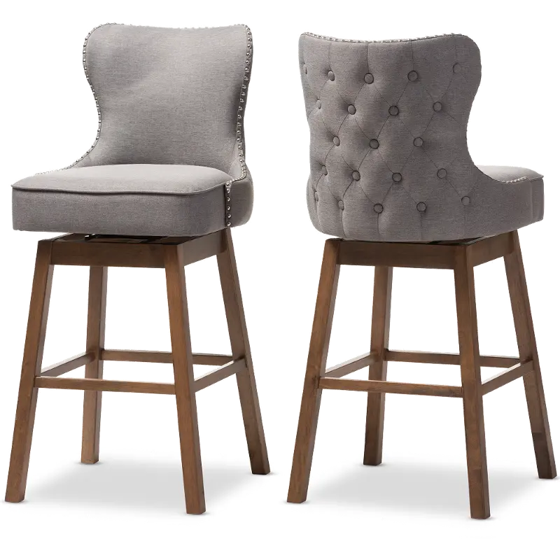 7073-2PC-RCW Gradisca Gray Upholstered Swivel Bar Stool - Set of 2