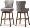 7073-2PC-RCW Grey Button-Tufted Upholstered Swivel Bar Stool Pair - Gradisca