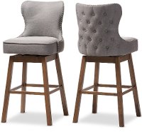 7073-2PC-RCW Grey Button-Tufted Upholstered Swivel Bar Stool Pair - Gradisca