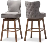 Grey Button-Tufted Upholstered Swivel Bar Stool Pair - Gradisca