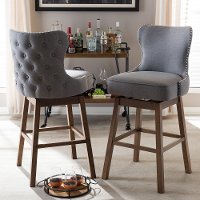 7073-2PC-RCW Grey Button-Tufted Upholstered Swivel Bar Stool Pair - Gradisca-2
