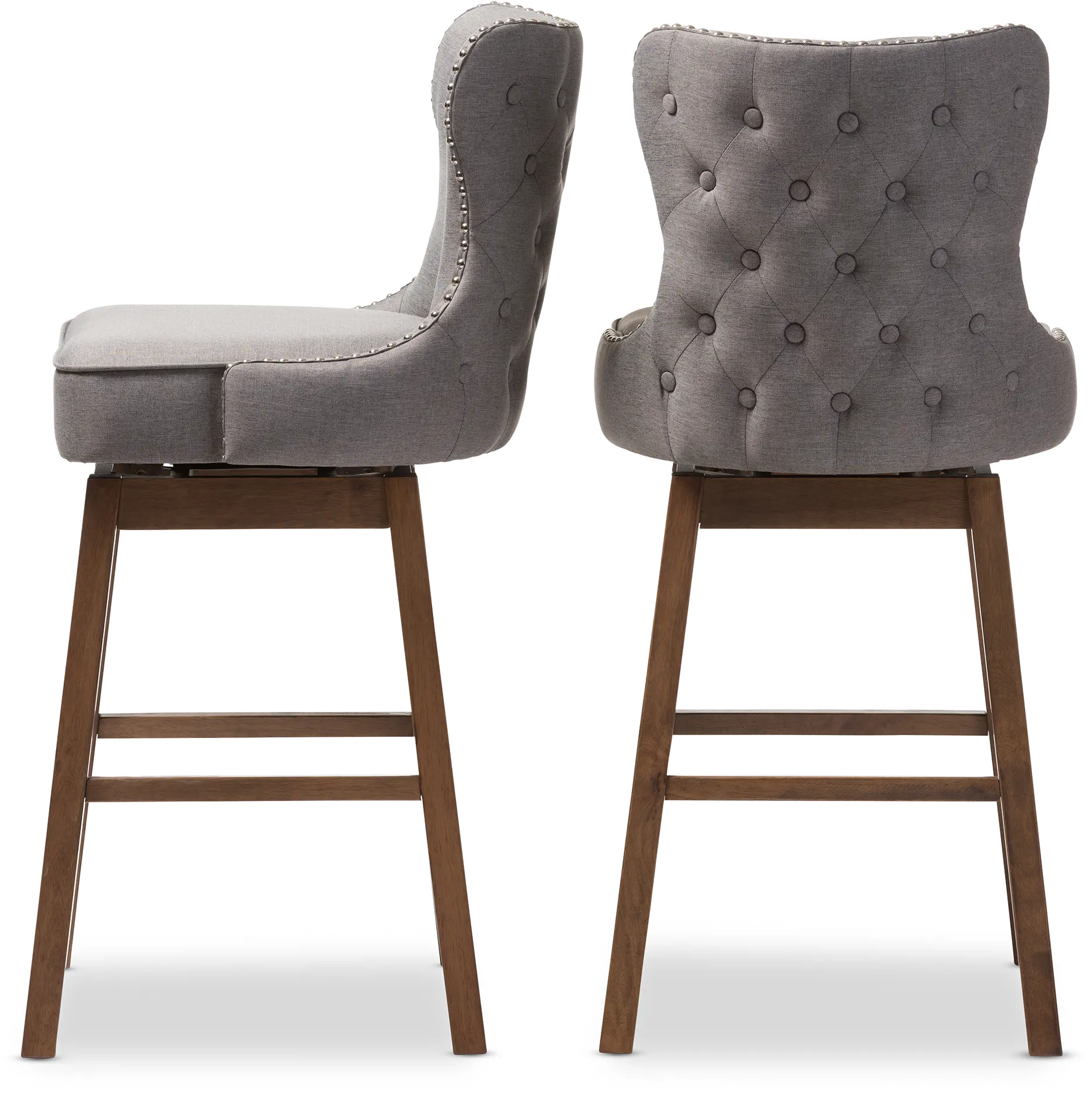 Grey Button-Tufted Upholstered Swivel Bar Stool Pair - Gradisca-3
