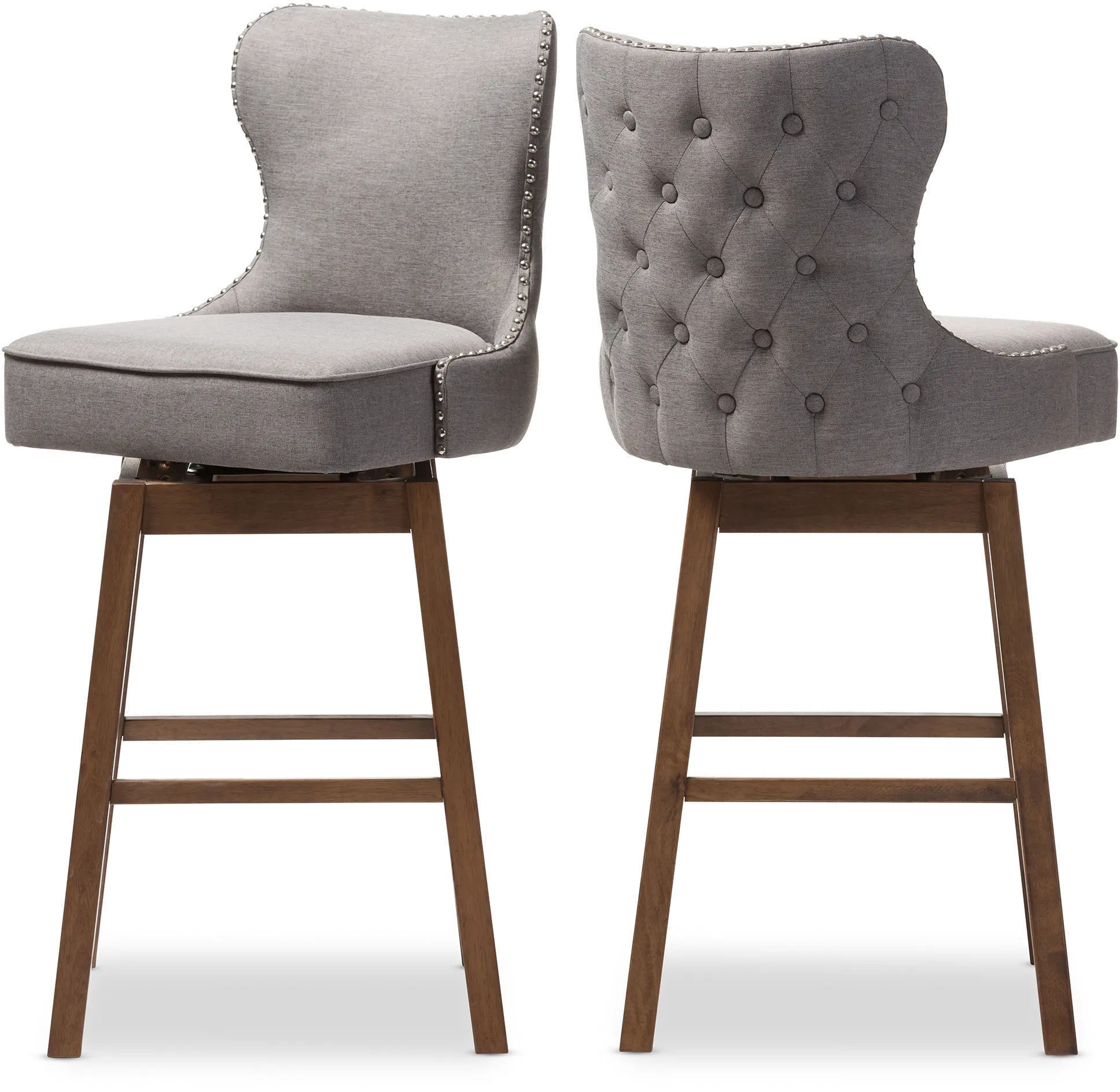 Grey Button-Tufted Upholstered Swivel Bar Stool Pair - Gradisca-6