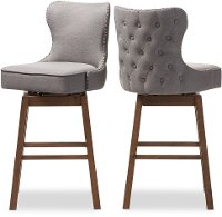 7073-2PC-RCW Grey Button-Tufted Upholstered Swivel Bar Stool Pair - Gradisca-6