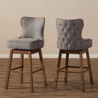 7073-2PC-RCW Grey Button-Tufted Upholstered Swivel Bar Stool Pair - Gradisca-7