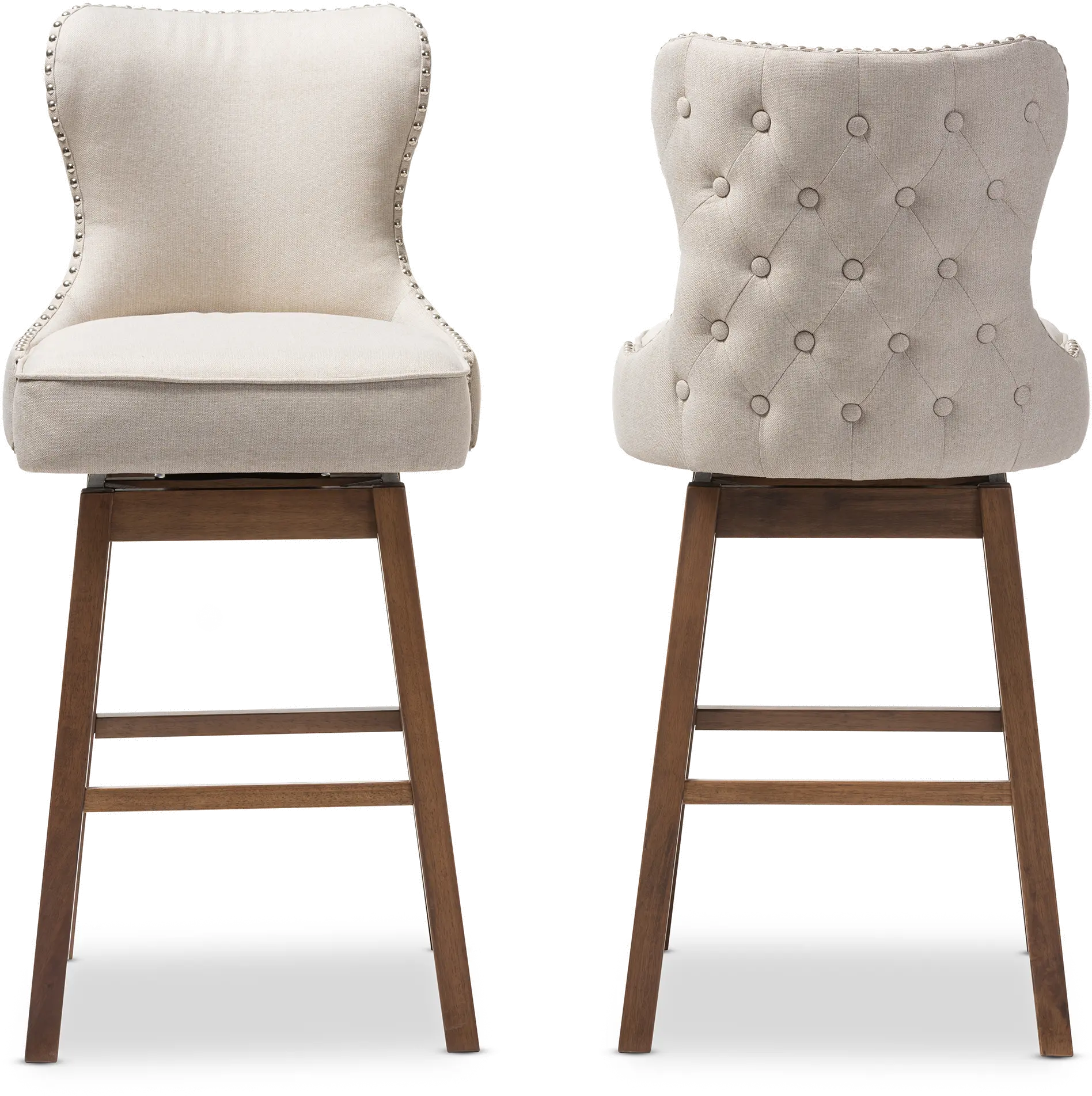 Taupe Button-Tufted Upholstered Swivel Bar Stool Pair - Gradisca-1