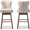 7074-2PC-RCW Taupe Button-Tufted Upholstered Swivel Bar Stool Pair - Gradisca