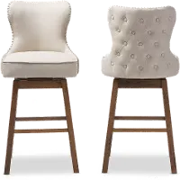 Taupe Button-Tufted Upholstered Swivel Bar Stool Pair - Gradisca