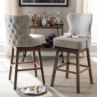 7074-2PC-RCW Taupe Button-Tufted Upholstered Swivel Bar Stool Pair - Gradisca-2