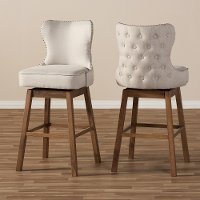 7074-2PC-RCW Taupe Button-Tufted Upholstered Swivel Bar Stool Pair - Gradisca-3