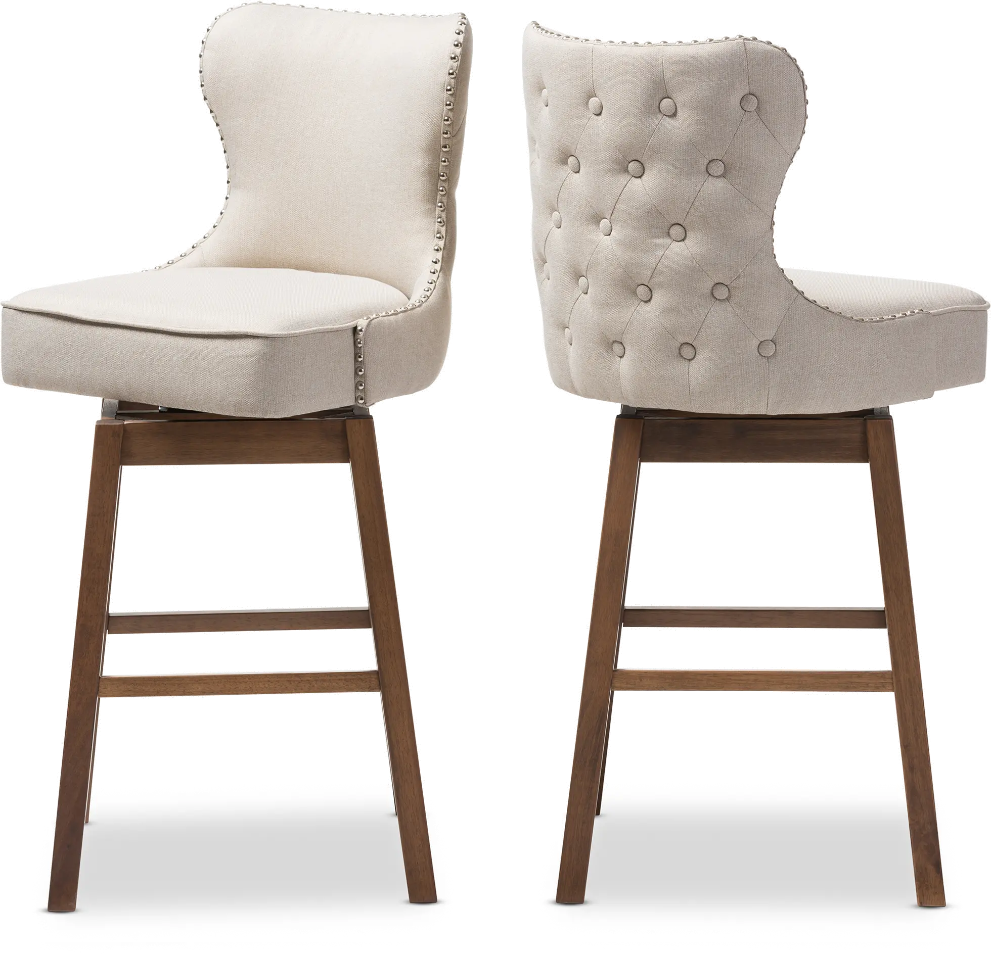 Taupe Button-Tufted Upholstered Swivel Bar Stool Pair - Gradisca-4