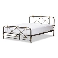 7034-RCW Vintage Industrial Black Finished Queen Metal Bed - Beatrice