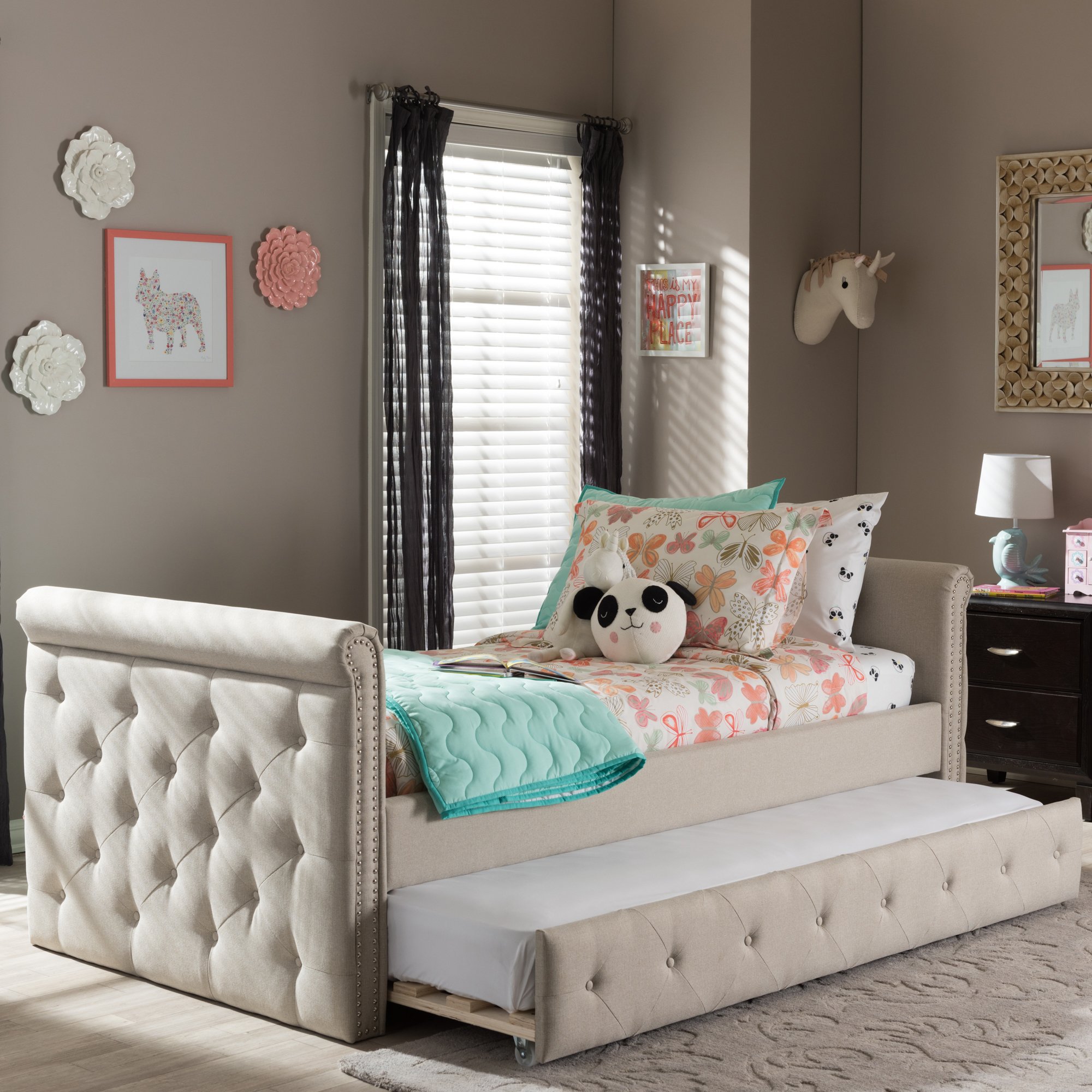 Modern Light Beige Tufted Twin Daybed - Swamson-1