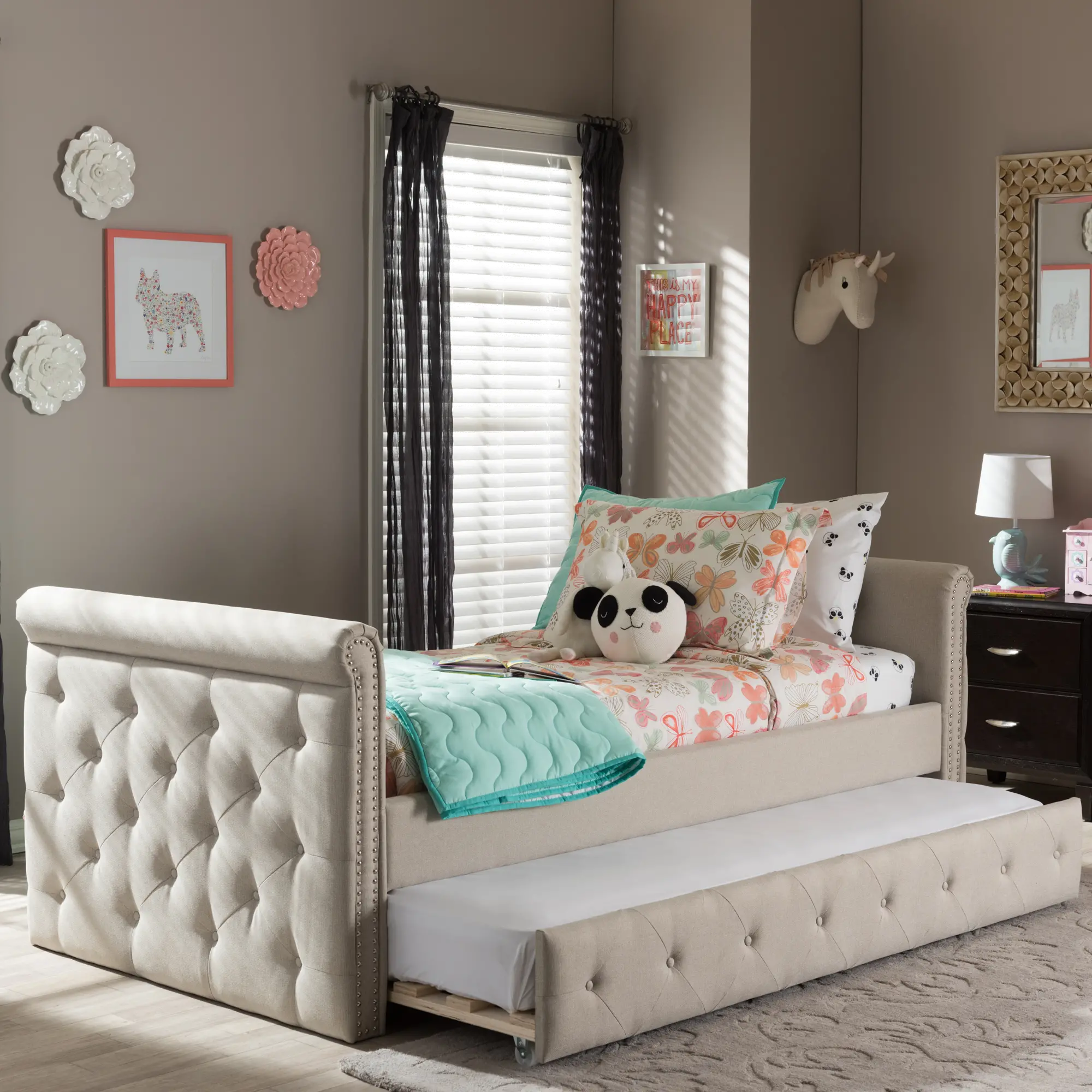 Modern Light Beige Tufted Twin Daybed - Swamson-1