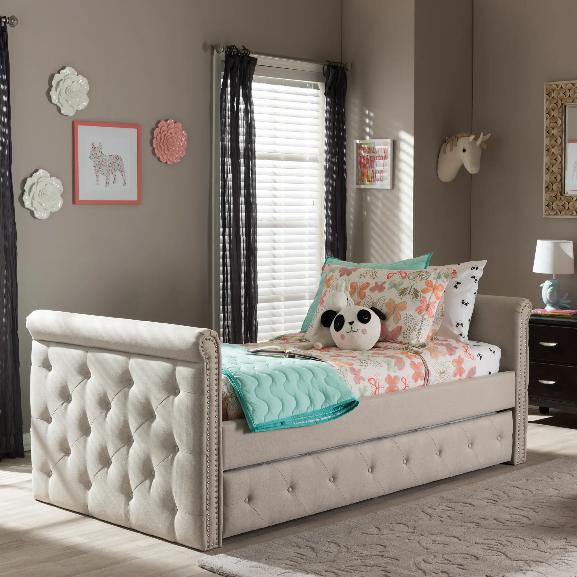 Modern Light Beige Tufted Twin Daybed - Swamson-2
