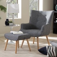 7043-7044-RCW Grey Mid-Century Upholstered Armchair & Ottoman - Nola