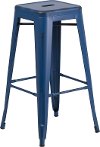 Backless Distressed Dream Blue Square Seat 30 Inch Bartool