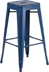 Distressed Blue Metal Bar Stool