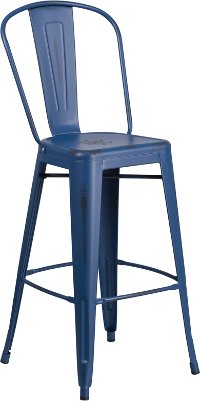 Antique Blue Metal 30 Inch Bistro Bar Stool