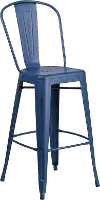 High Back 30 Distressed Blue Metal Indoor-Outdoor Bar Stool