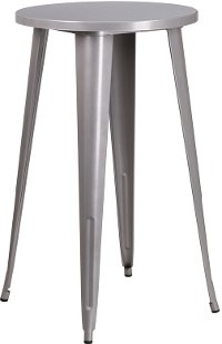Silver Metal Cafe Round Indoor-Outdoor Bar Table