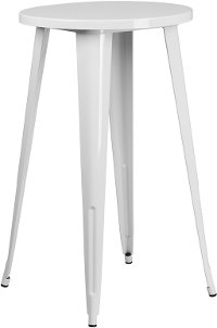 White Metal Cafe Round Indoor-Outdoor Bar Table
