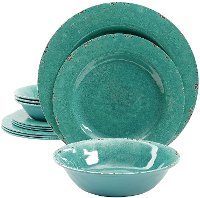 12 Piece Green Melamine Dish Set
