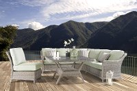 Woven Outdoor Patio Chat Table with Glass Top - Mayfair