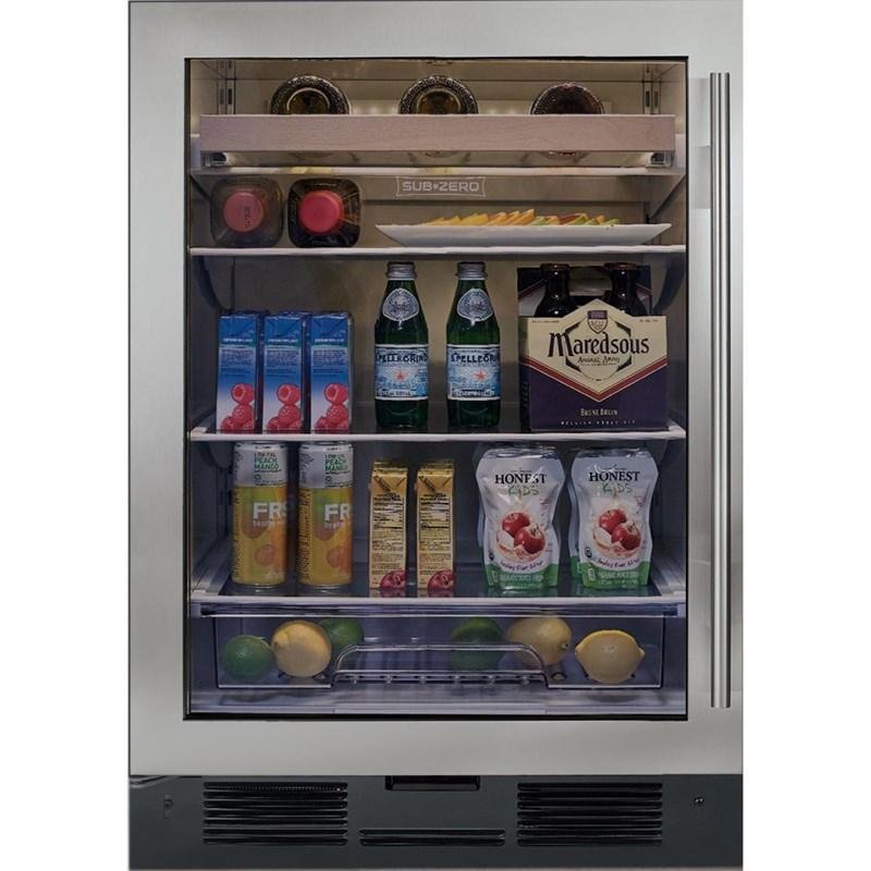 UC-24BA/S/TH-LH Sub-Zero 24 Inch Under Counter Beverage Refrigerator - Left Hinge, Stainless Steel, Glass Door, Tubular Handle-1